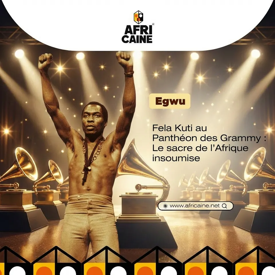 Porträt von Fela Kuti, dem ersten afrikanischen Künstler, der mit einem Grammy für sein Lebenswerk geehrt wurde.