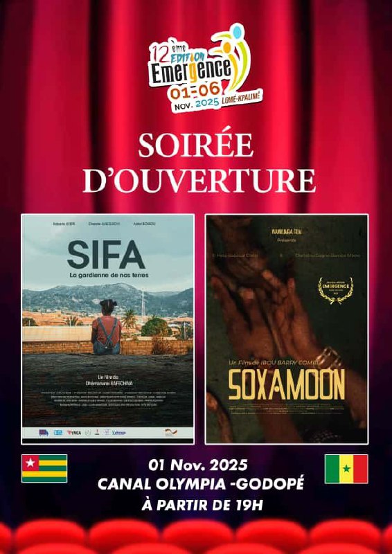 affiche officielle de la cérémonie d'ouverture de la 12e édition du Festival EMERGENCE avec les films SOXAMOON et SIFA 